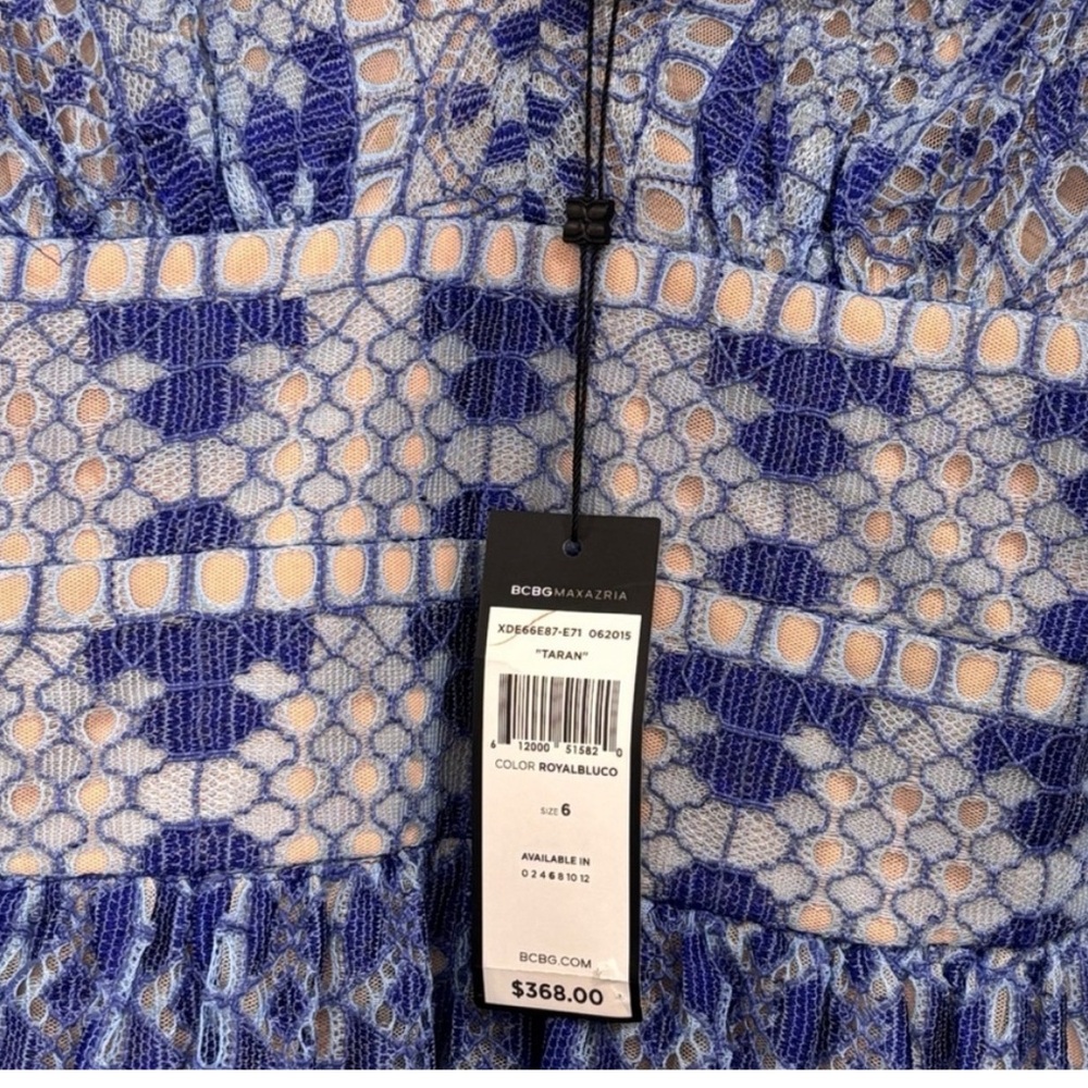BCBGMaxAzria Blue & Tan Lace Fit & Flare Mini Dress NWT Women's Size 6 - Picture 4 of 4